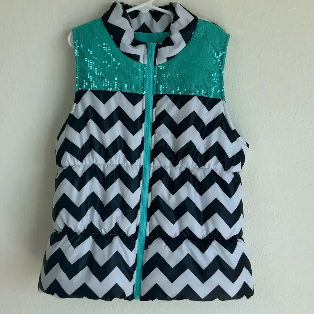 Girls Self Esteem Puffer Vest Black Multi Size XL